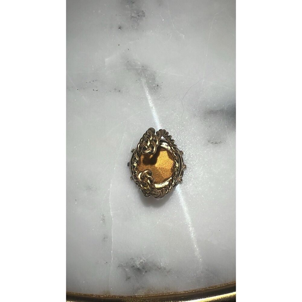 Vintage Ring Signed W Germany Red Glass Brass Twisted Metal Braided West Germany - Picture 9 of 10